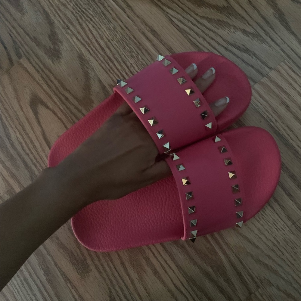 Valentino Garavani Pink Studded Sandals - Picture 3 of 5